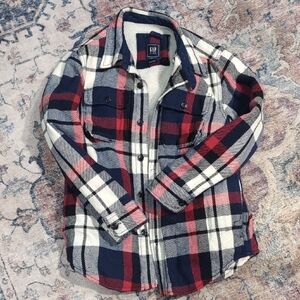 GAP Checkered Flannel Sherpa Button Down Shirt in Red, Blue, and White